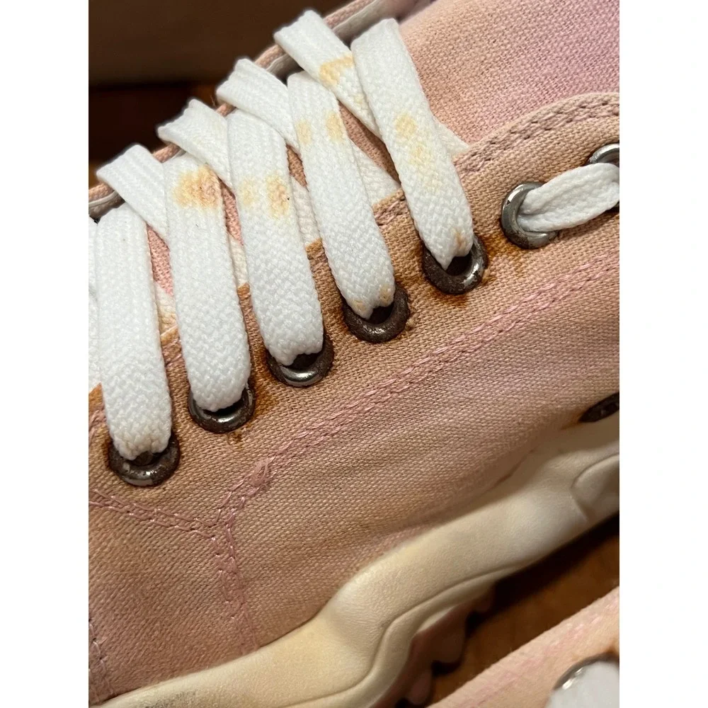 Canvas Fashion Chunky Platform Wavy Lug Sole Sneakers Pink Peach Low Top